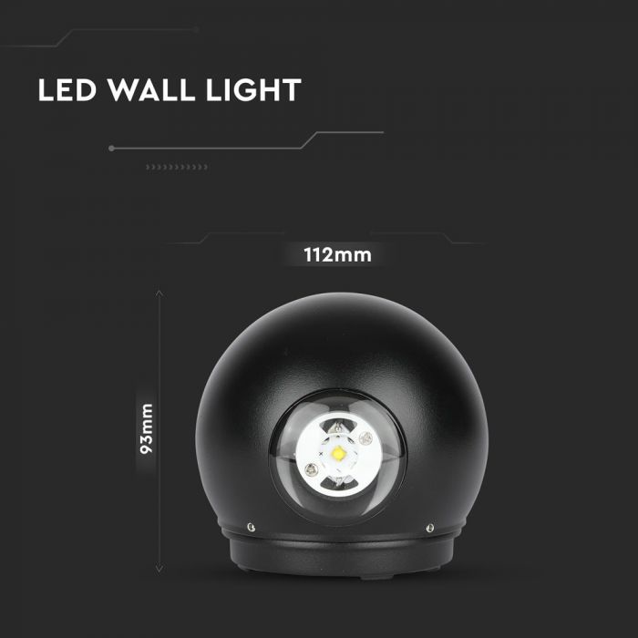 Led Kúla á Vegg IP65 Svart Upp/Niður