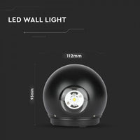 Led Kúla á Vegg IP65 Svart Upp/Niður