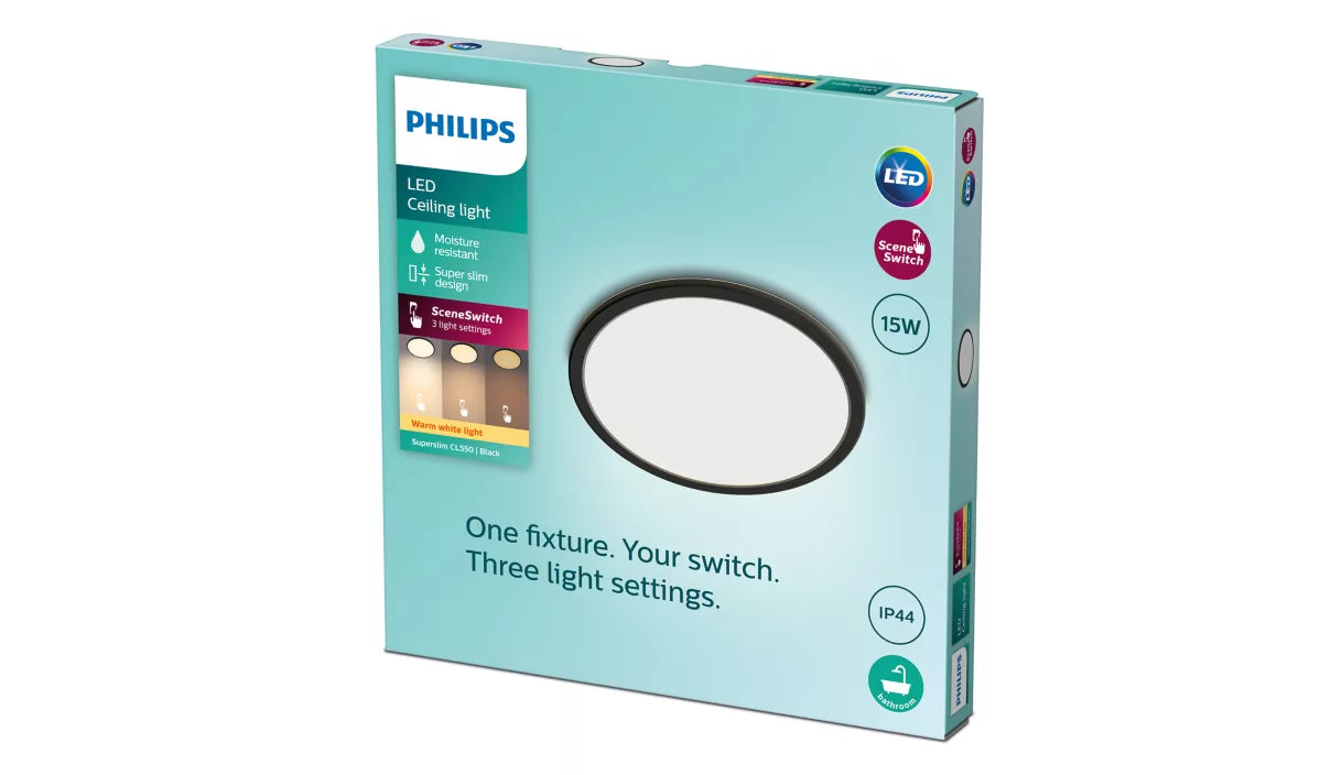Philips Superslim 15W CL550 IP44 Svartur