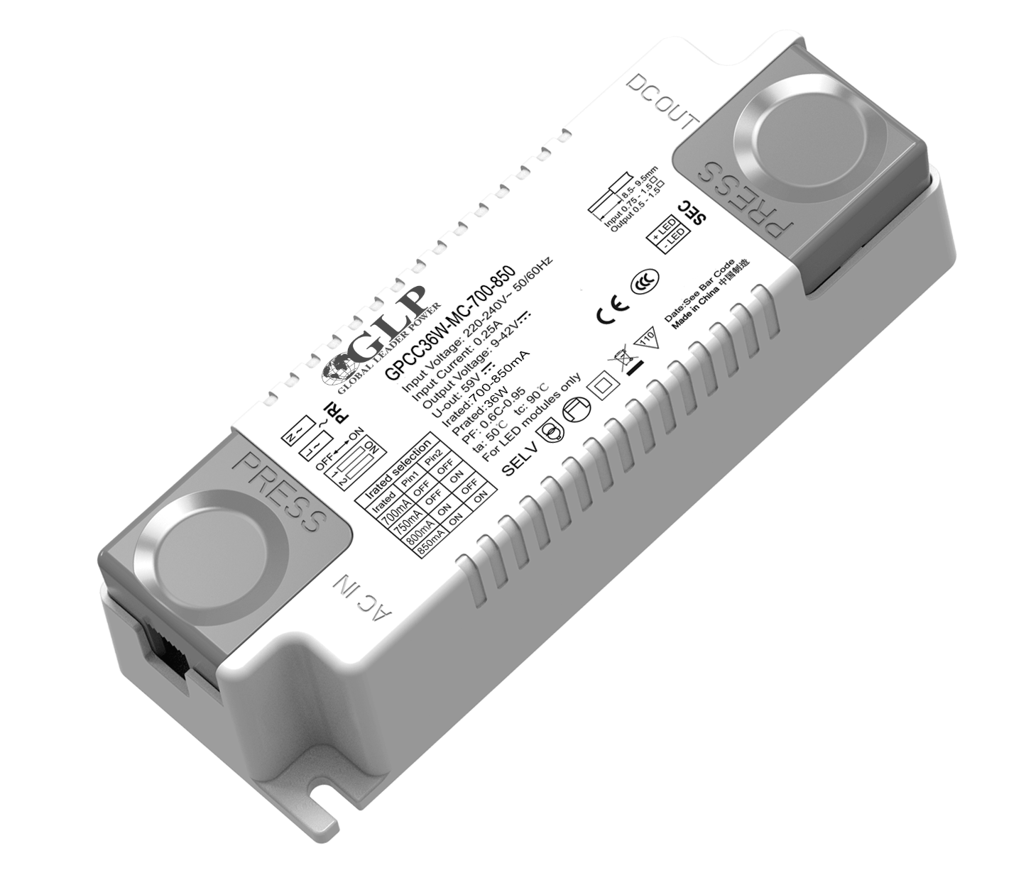 LEDspennir 9-42V DC 36W 700-850mA